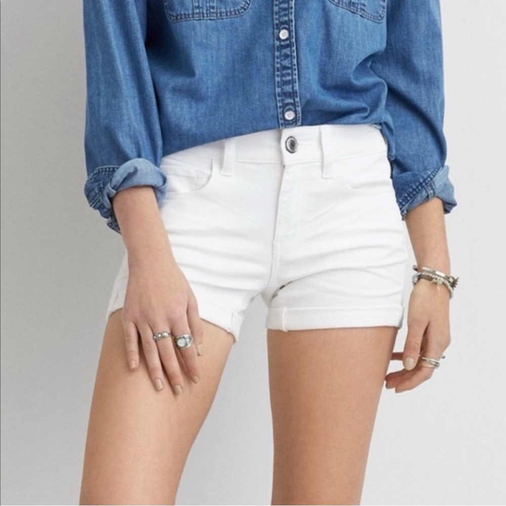 American Eagle Hi-Rise Shortie White Denim Shorts Size 18